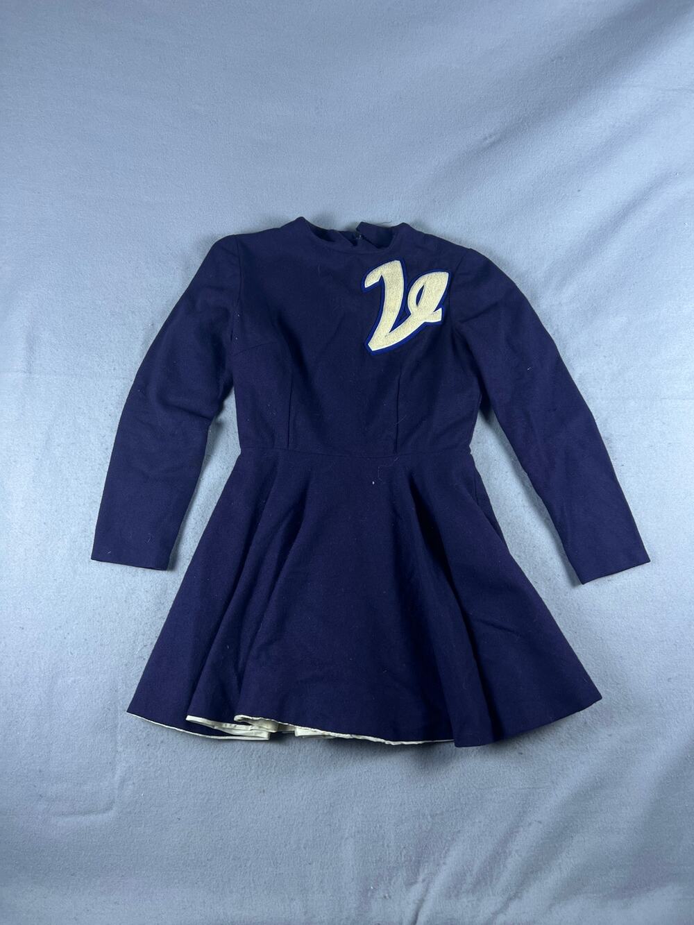 Vintage Cheerleader Dress Uniform Girls S/M Purple Blue Felt Varsity Patch Pleat